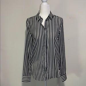 Black and white striped button down blouse